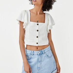 NWT Zara White Ruffle Crop Top